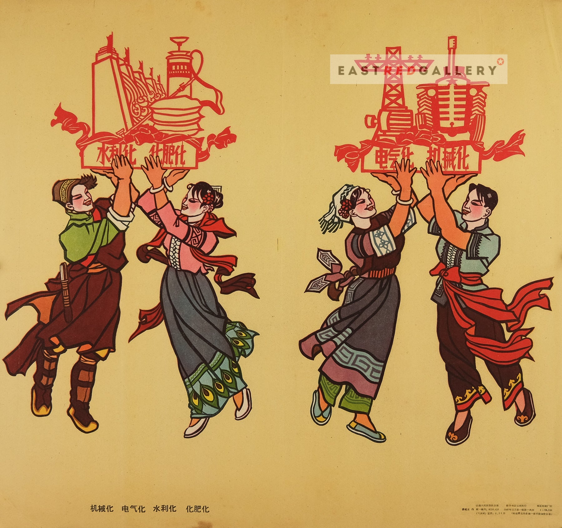 image of 1960 Chinese poster Mechanisation, electrification, irrigationisation, fertilisation